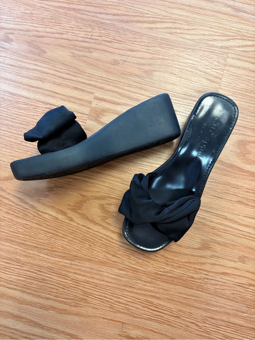kate spade Black Knotted Wedge Platform Sandals